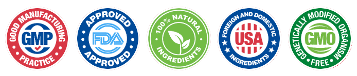 GMP Certified · 100% Natural · USA Ingredients · GMO Free